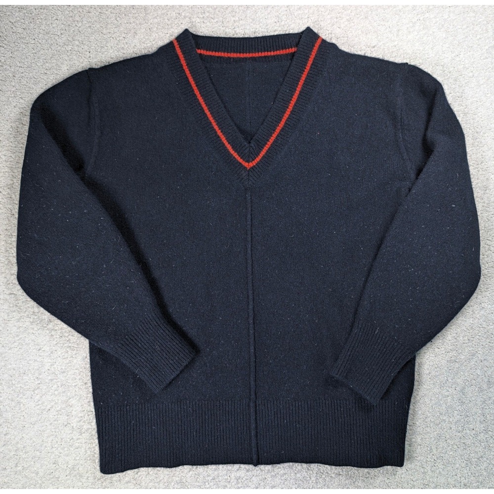 Velvet by Graham & Spencer Womens S Sweater Wool Cashmere V-Neck Navy Red Stripe